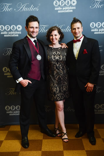 At the 2015 Audies with fellow narrator Erin Bennett and producer Zach Herries