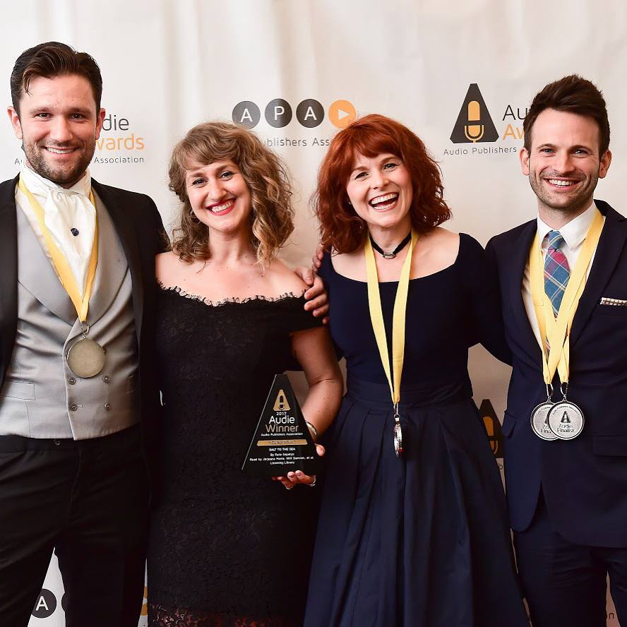 Winning the Audie Award for Best Young Adult Audiobook with my fellow cast-mates and the producer of 
										
										<em>Salt to the Sea</em>, by Ruta Sepetys